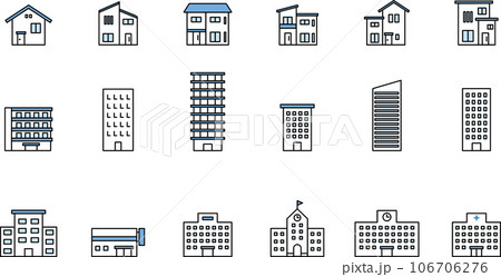 建物の線画アイコンセット（カラー） 106706276
