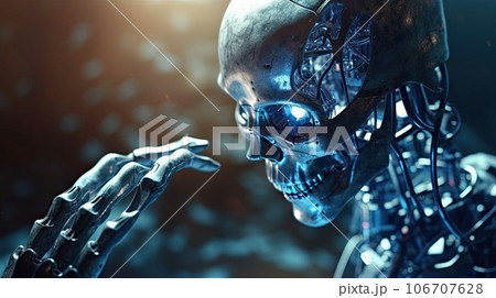 an alien looking at the camera with his hand in front of him, as if he is ready to attack 106707628