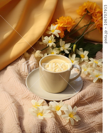 some books and a candle on a table with flowers in a glass jar next to it is a white blanket some books and a candle on a table with flowers in a glass jar next to it is a white blanket 106707915