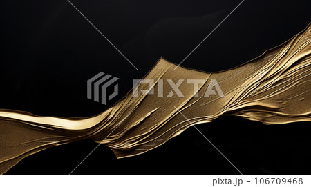 黒い背景に金色のペイントの筆跡、黒い背景上の抽象的な金色の筆跡 106709468