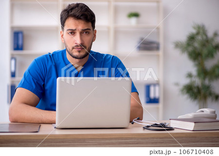 Young male doctor in telemedicine concept Young male doctor in telemedicine concept 106710408