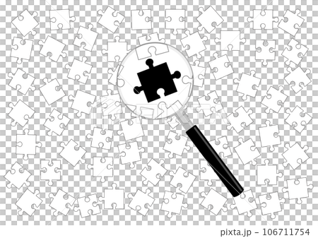 用放大鏡在白色拼圖中找到黑色的一塊 106711754