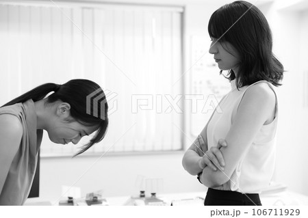 先輩女子社員が後輩女子社員に強めの指導をするイメージ 先輩女子社員が後輩女子社員に強めの指導をするイメージ 106711929