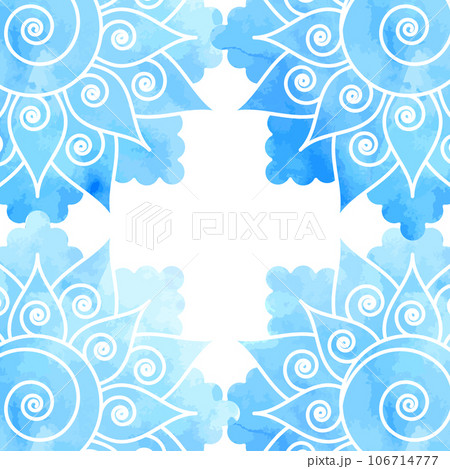 Frame with blue watercolor mandala patterns Frame with blue watercolor mandala patterns 106714777