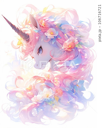 カラフルな花とユニコーンのイラスト素材 [106716721] - PIXTA