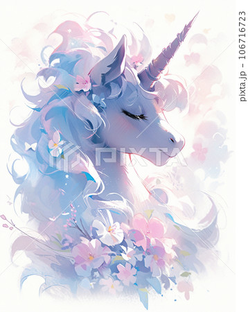 花と横顔のユニコーンのイラスト素材 [106716723] - PIXTA