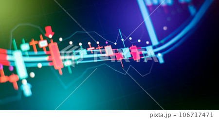 graph hologram on table with computer background. Concept of financial markets. graph hologram on table with computer background. Concept of financial markets. 106717471