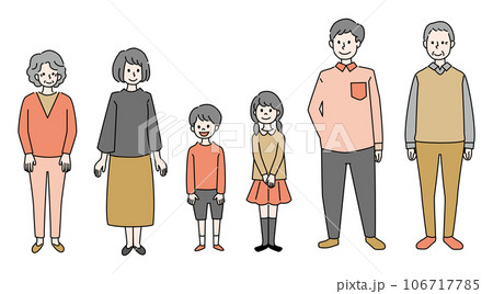 家族のイラストセット　シンプル　3世代6人家族 106717785