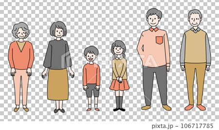 家族のイラストセット　シンプル　3世代6人家族 106717785