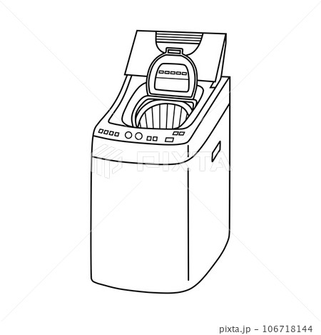 蓋が開いた状態の家庭用縦型洗濯機本体の線画 106718144