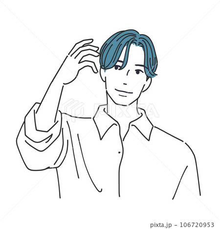 髪を触って微笑む男性 106720953