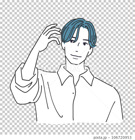 髪を触って微笑む男性 106720953