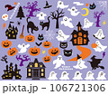 ハロウィンの可愛いイラスト(おばけ、城、魔女、黒猫、パンプキン、イベント) 106721306