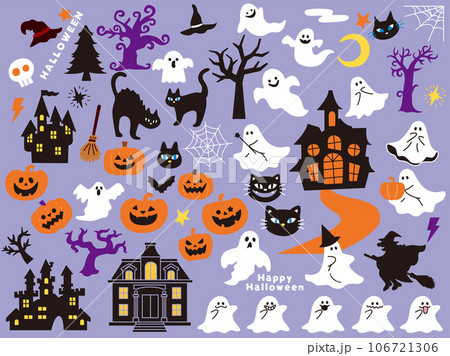 ハロウィンの可愛いイラスト(おばけ、城、魔女、黒猫、パンプキン、イベント) 106721306