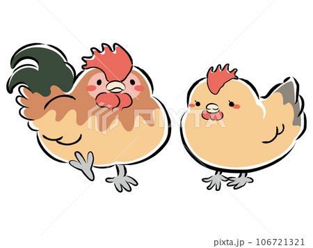 つがいの名古屋コーチン（ニワトリ）のイラスト（雄・雌） 106721321