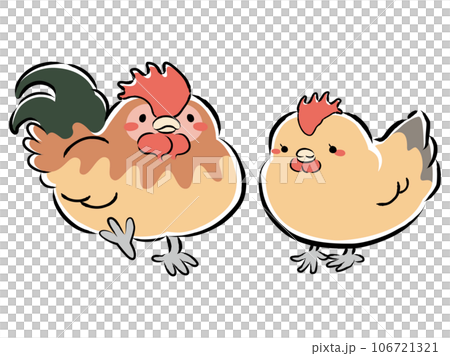 つがいの名古屋コーチン（ニワトリ）のイラスト（雄・雌） 106721321