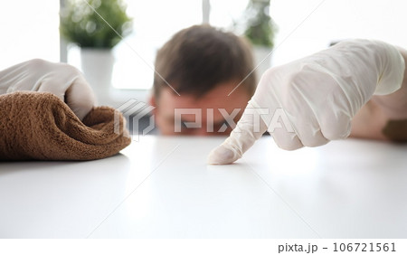 Man concentrated on table Man concentrated on table 106721561