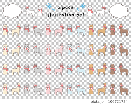 Illustration set of an alpaca wrapped in a muffler (with speech bubble) 106721724