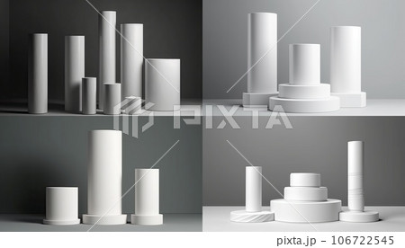 Abstract white studio background for product presentation. Empty room with shadows of arch window. 3d room with copy space. AI Generative. 106722545