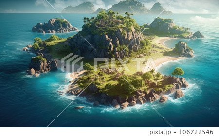 Drone aerial view at couple on the beach, top view at tropical beach with people on the beach. AI Generative. 106722546