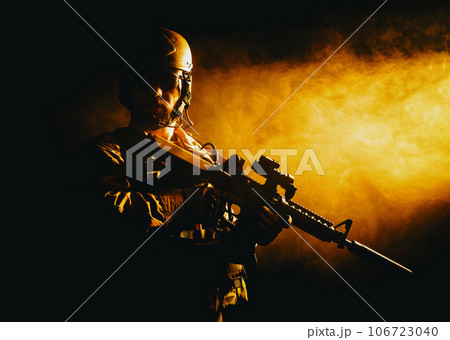 Bearded special forces soldier in the smoke Bearded special forces soldier in the smoke 106723040