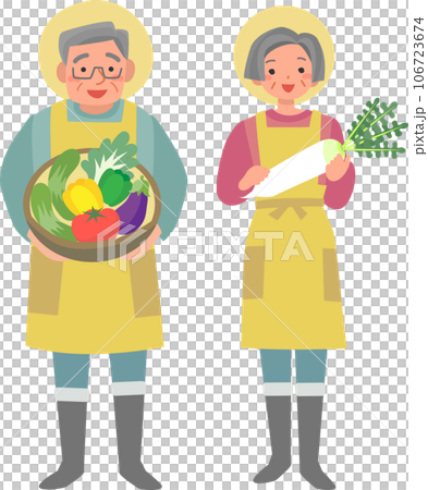野菜の収穫をする笑顔のシニア夫婦 野菜の収穫をする笑顔のシニア夫婦 106723674