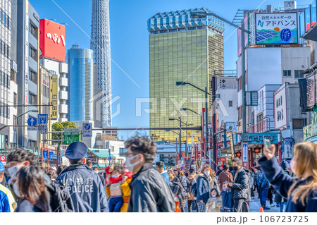 東京の都市風景　正月三が日歩行者天国の浅草 106723725