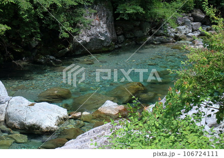 安居渓谷を流れる安居川 夏 (高知県) 安居渓谷を流れる安居川 夏 (高知県) 106724111
