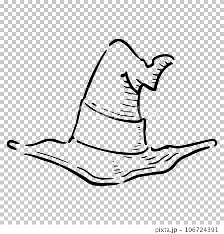 手描きの魔女の帽子　モノクロ 106724391