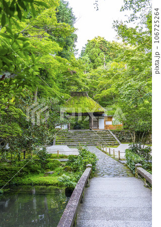法然院　茅葺の山門と白砂の盛り砂“白砂壇”（京都 哲学の道近く） 106725264