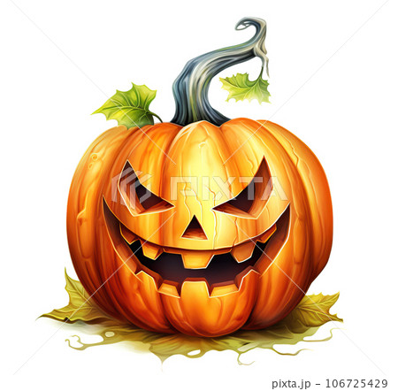 Happy Halloween pumpkin isolated on white background. Digital illustration. Generative AI 106725429