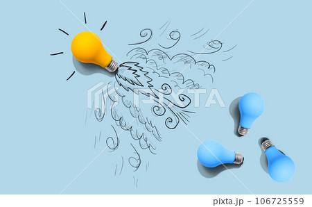 One unique Idea light bulb flying to the sky like a rocket 106725559