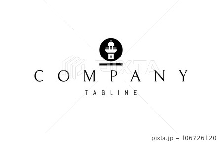 A vector logo with an abstract image of a lighthouse in a circle. 106726120