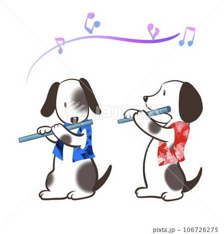 2匹の犬がフルートを演奏しているかわいいイラスト 106726275