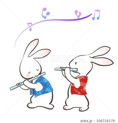 2匹のウサギがフルートを演奏をしているかわいいイラスト 106726276