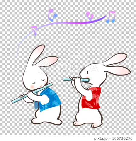 2匹のウサギがフルートを演奏をしているかわいいイラスト 106726276