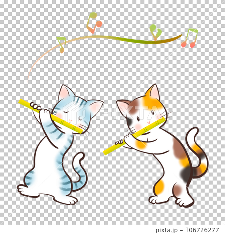 兩隻貓吹笛子的可愛插圖 兩隻貓吹笛子的可愛插圖 106726277