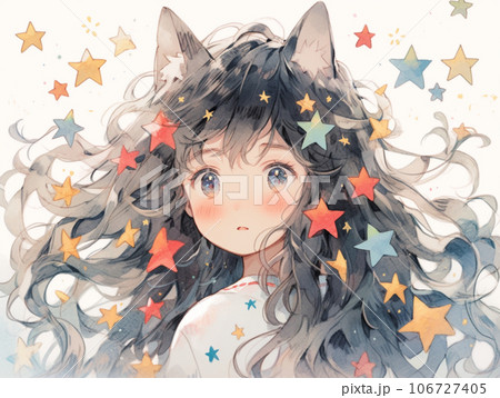 キラキラ星と振り向き猫耳女の子 106727405