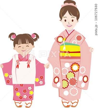 七五三の家族-03　和服の姉妹 106727680