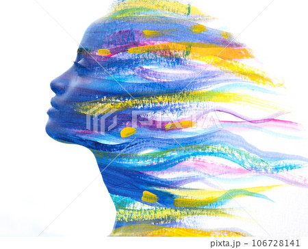 A colorful paintography female profile portrait A colorful paintography female profile portrait 106728141