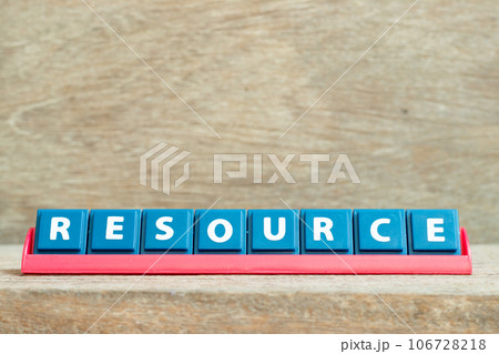 Tile alphabet letter with word resource in red color rack on wood background 106728218