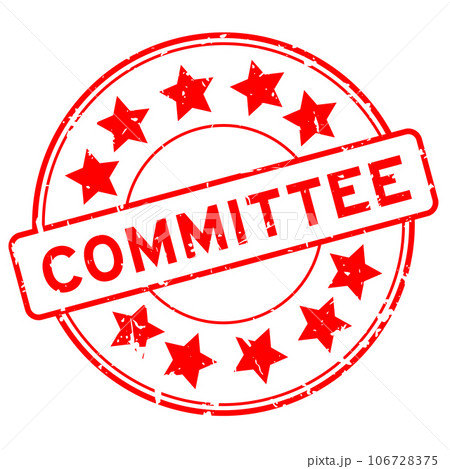 Grunge red committee word round rubber seal stamp on white background 106728375