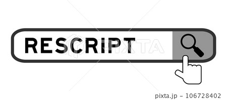 Search banner in word rescript with hand over magnifier icon on white background 106728402