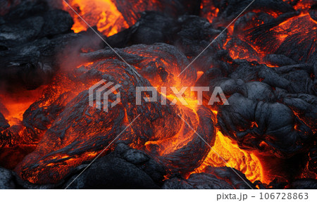 Close-up of cooled lava textures from a volcano. Created with AI Close-up of cooled lava textures from a volcano. Created with AI 106728863