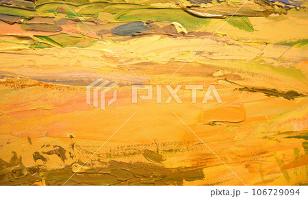 Abstract art painting texture yellow, orange and green colors with oil brushstroke Abstract art painting texture yellow, orange and green colors with oil brushstroke 106729094