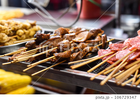 Grilled sausages and salami bbq in Jalan Alor street food in Kuala Lumpur 106729347