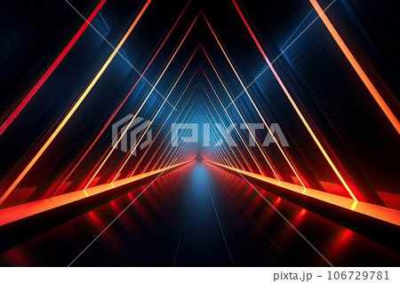 Abstract Fantasy portal glowing neon light futuristic hologram with laser lines. Futuristic sci-fi background, space universe spectrum light effect. Generativce Ai 106729781