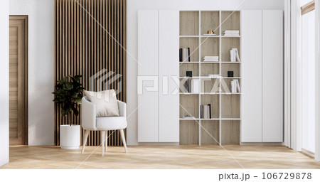 Cabinet wooden design on white room interior modern style. Cabinet wooden design on white room interior modern style. 106729878