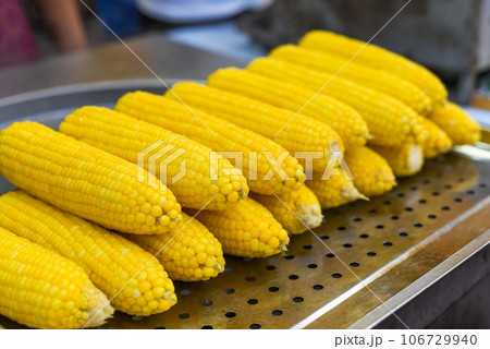 Boiled cooked corn in Jalan Alor street food in Kuala Lumpur Boiled cooked corn in Jalan Alor street food in Kuala Lumpur 106729940