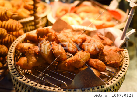 Fried durian in the street food Jalan Alor in Kuala Lumpur Fried durian in the street food Jalan Alor in Kuala Lumpur 106730123